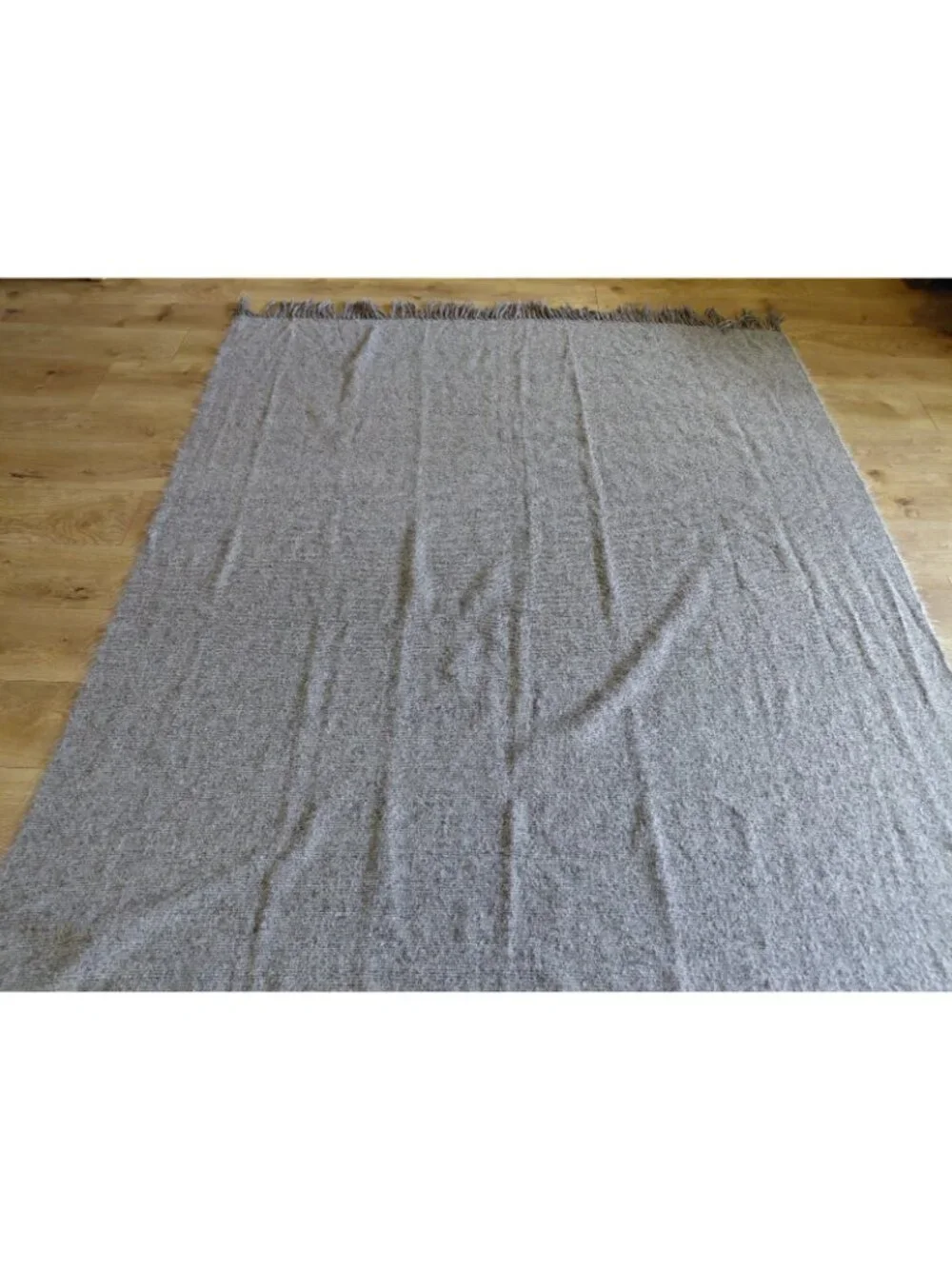 Restoration Hardware Alpaca Boucle Weave Metallic Fringe Throw Grey 96